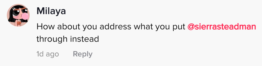 How about you address what you put @sierrasteadman through instead