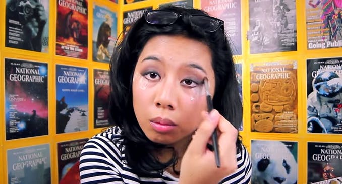 This cat-eye trick with scotch tape is pretty cool.