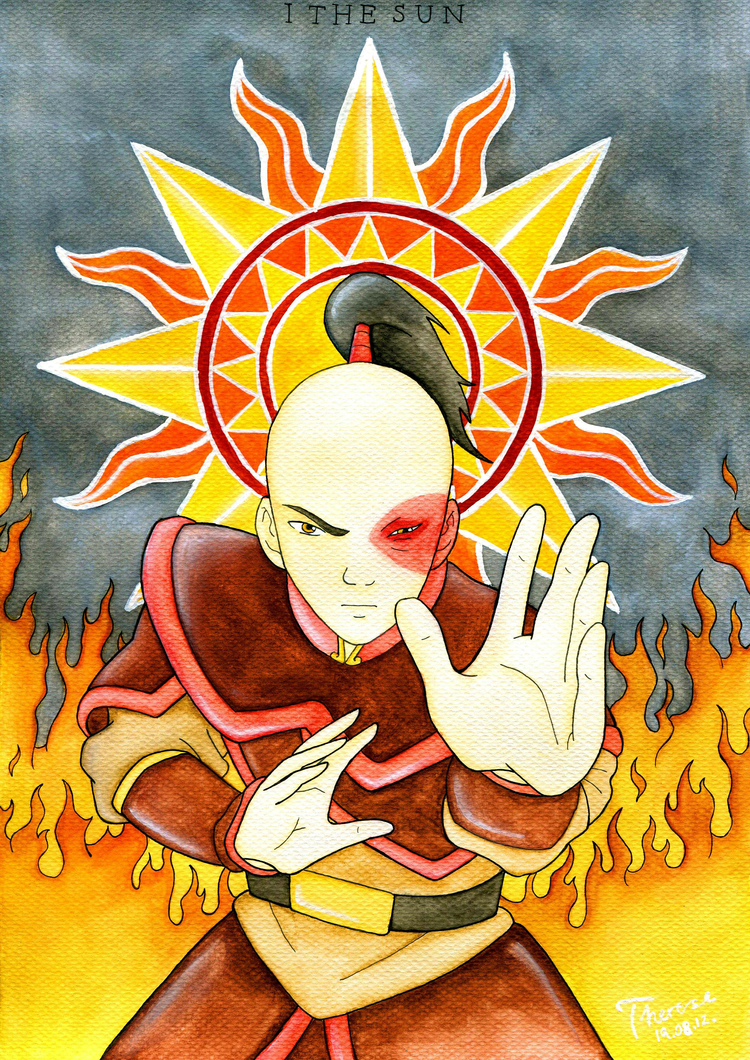 The character Zuko from Avatar: the Last Airbender as the major arcana card The Sun