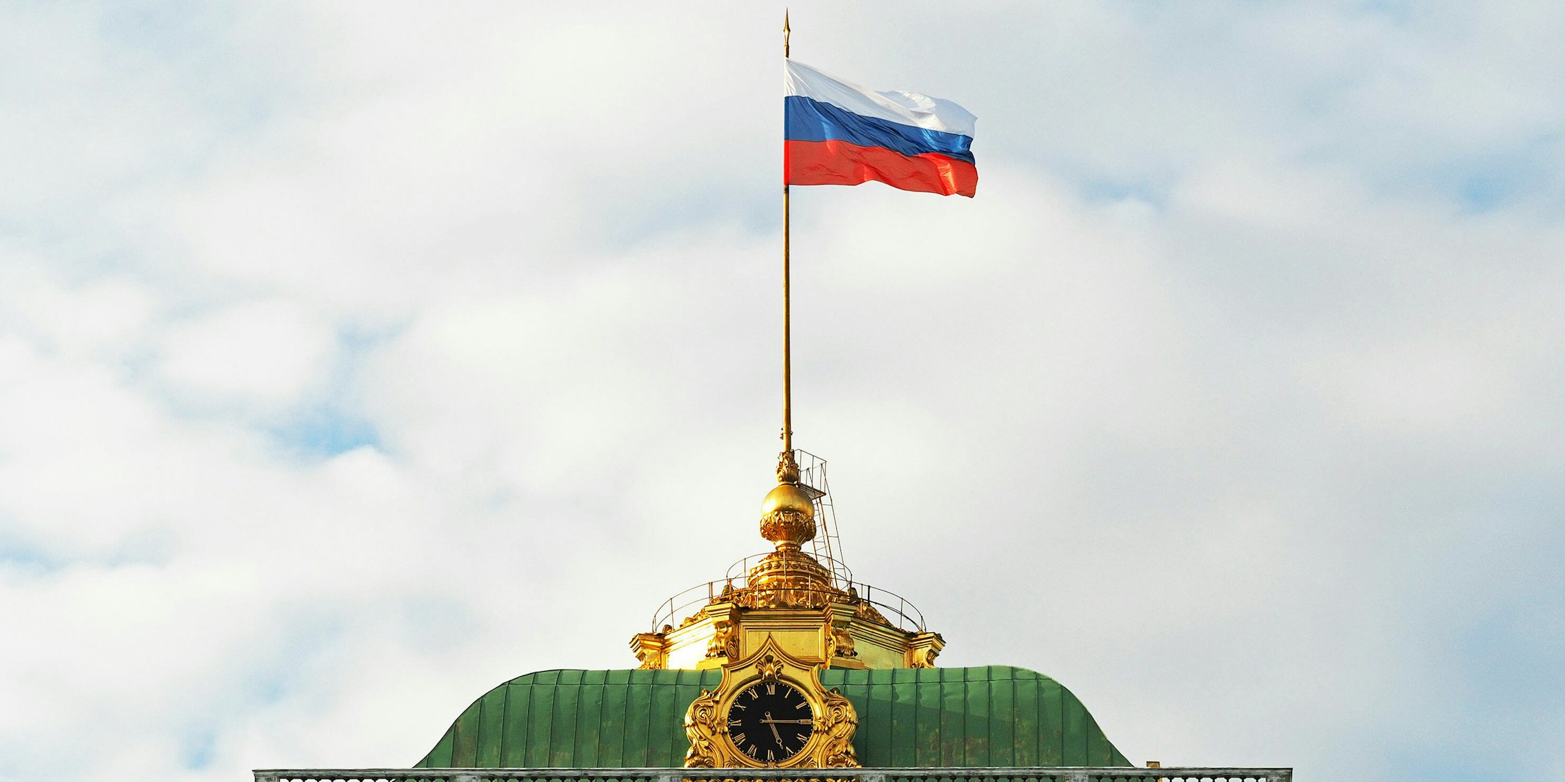 russian flag on grand kremlin palace in moscow russia