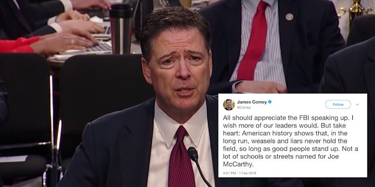 James Comey tweeted to defend the FBI for standing up against 'weasels and liars' amid tensions over the Nunes memo.