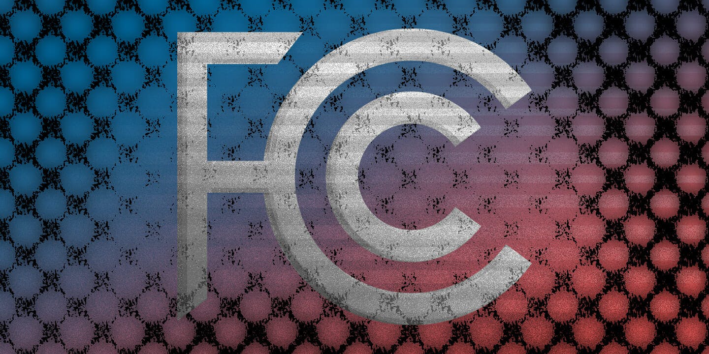 Glitched, decayed FCC logo