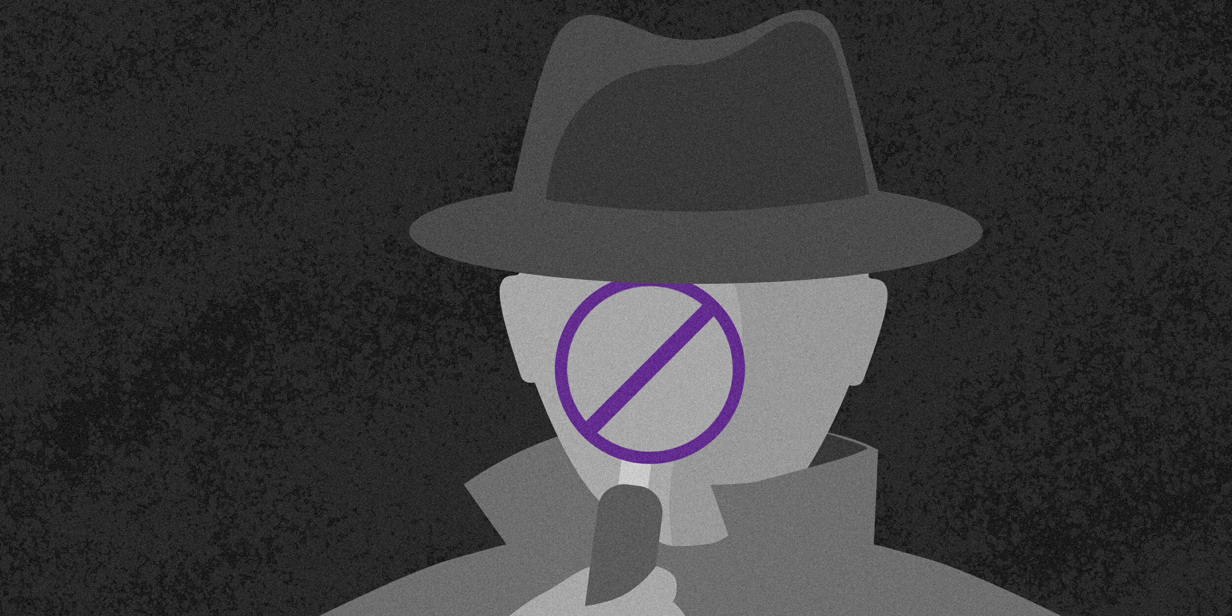 Spy holding magnifying glass made into 'no' symbol