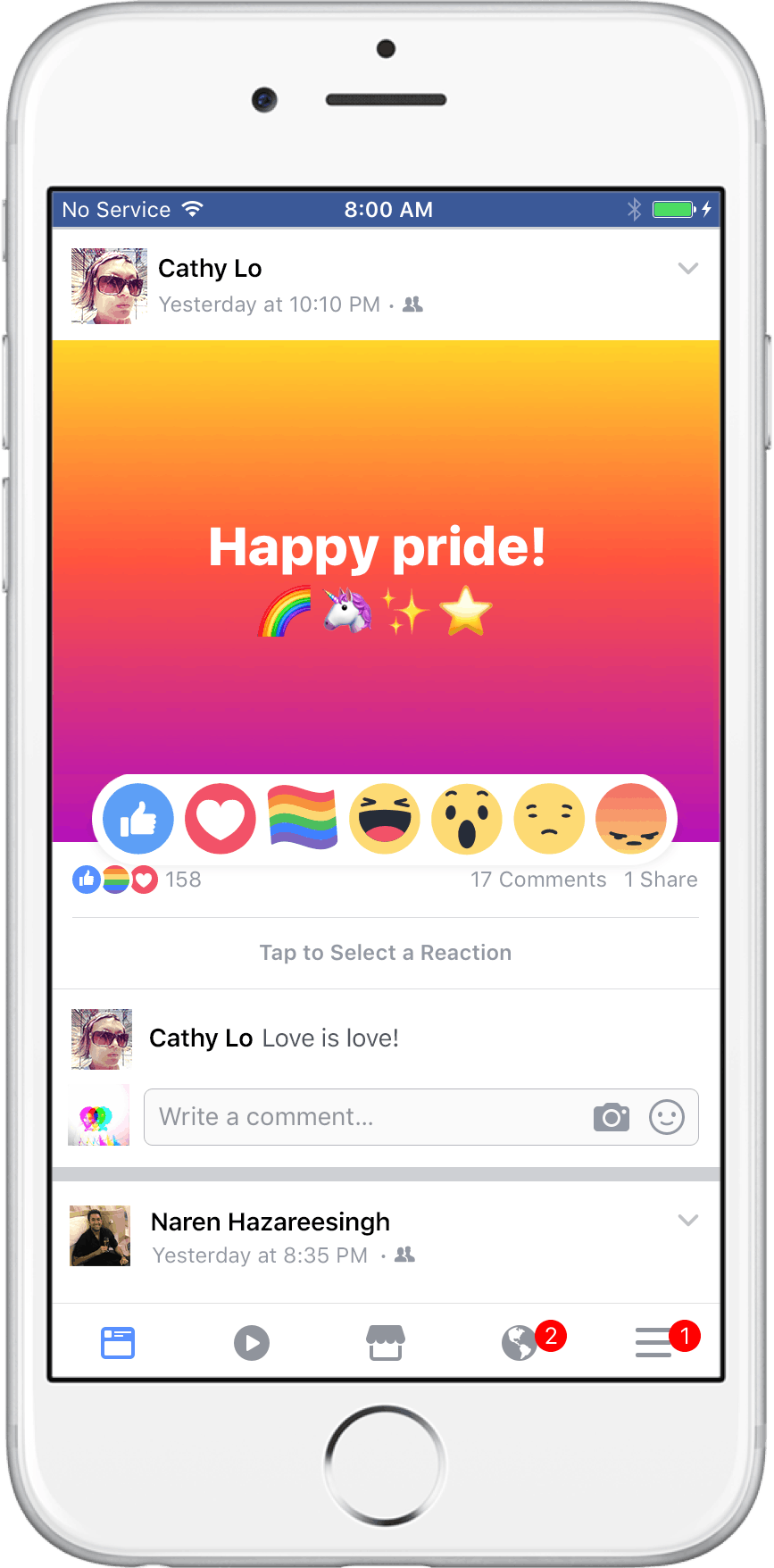 Pride month reaction on a Facebook post