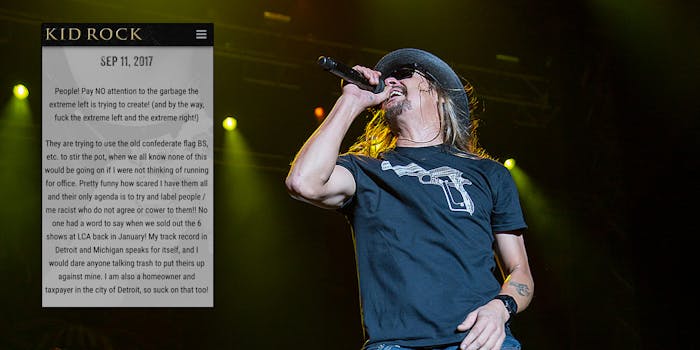 Kid Rock addressed controversy surrounding his use of Confederate flags.