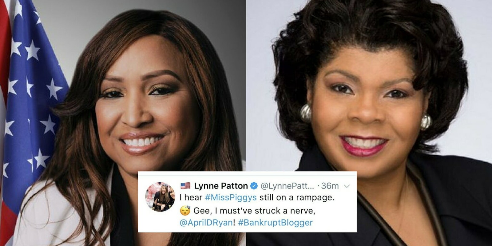 Trump HUD official Lynne Patton and White House correspondent April D. Ryan, with a tweet Patton made about Ryan's appearance.