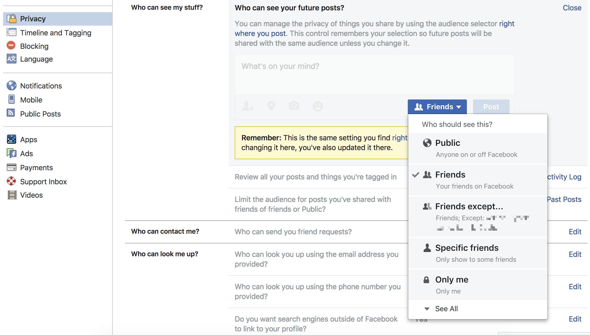 Facebook Privacy Settings Page