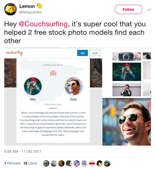 Couchsurfing connects stock photo models