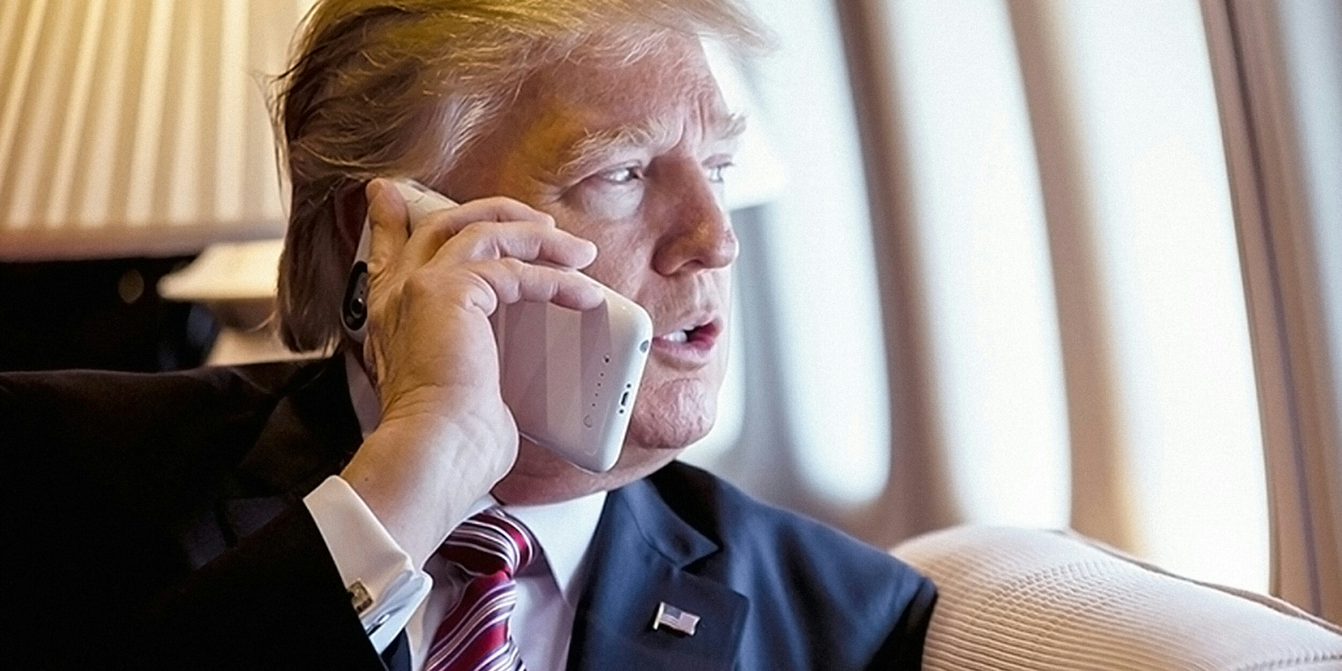 Donald Trump on phone. Manafort's wiretapping doesn't vindicate Trump's claims.