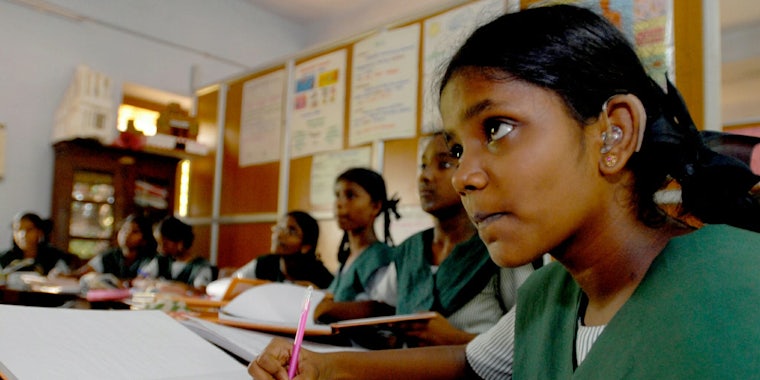 Girls in school in Chennai, India.