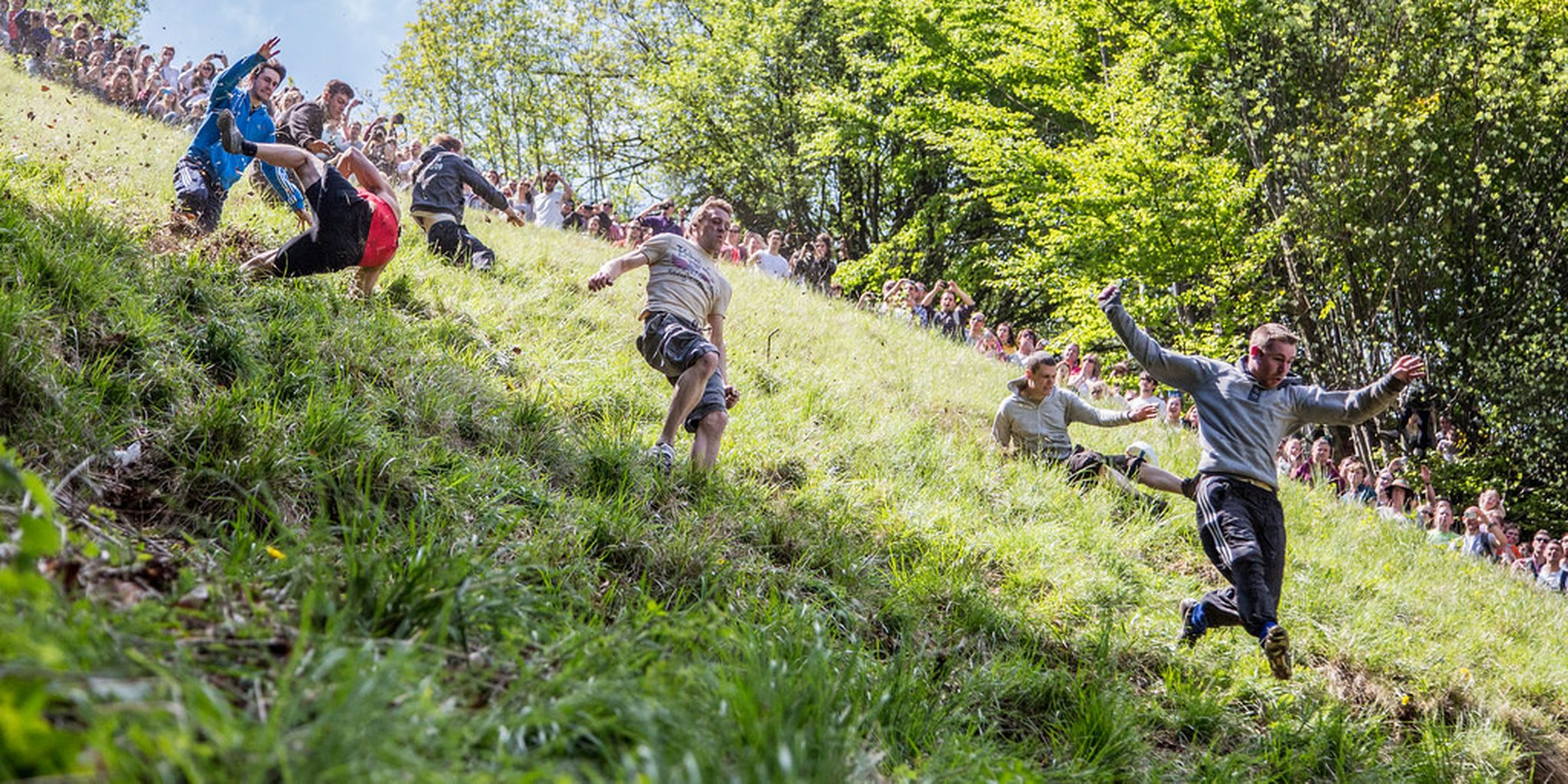 Brits are injuring themselves chasing cheese down a steep hill