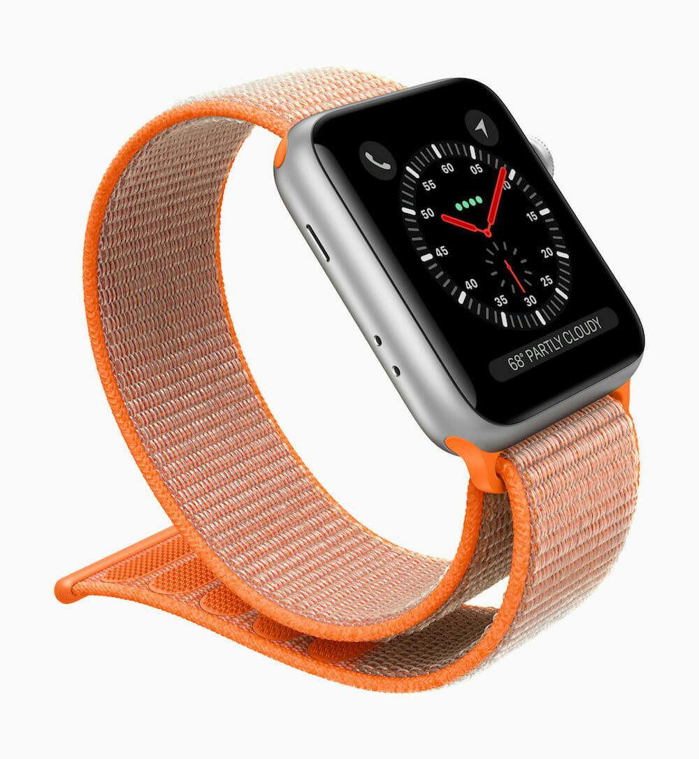Apple Watch Series 3 with orange sport loop