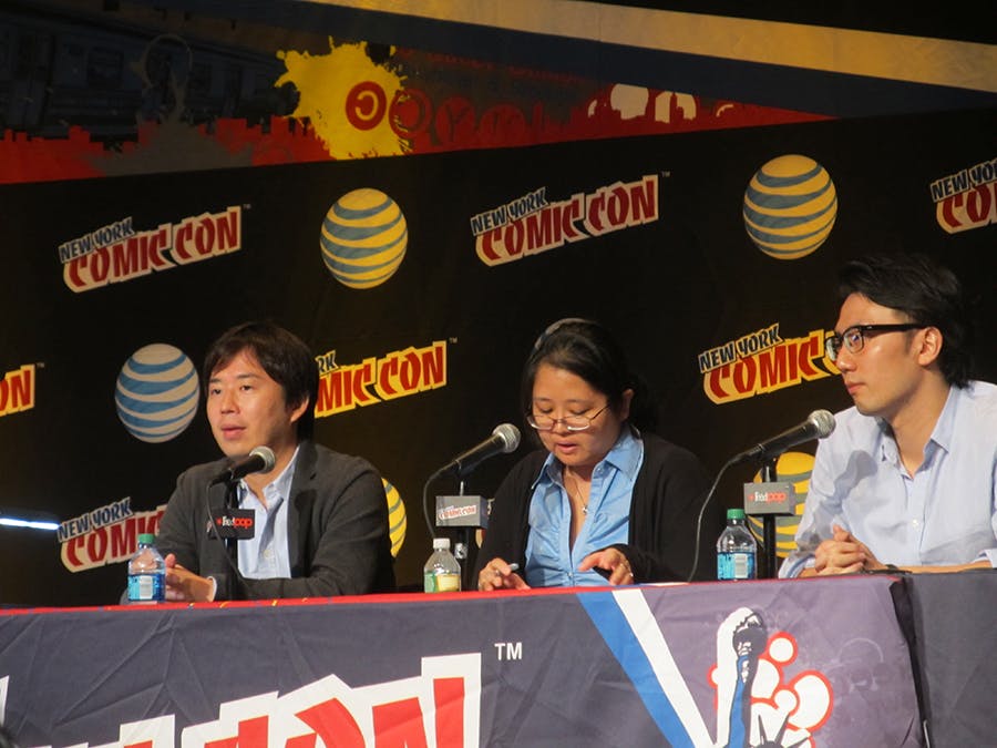 Masashi Kishimoto (left) addresses crowds at New York Comic Con Thursday
