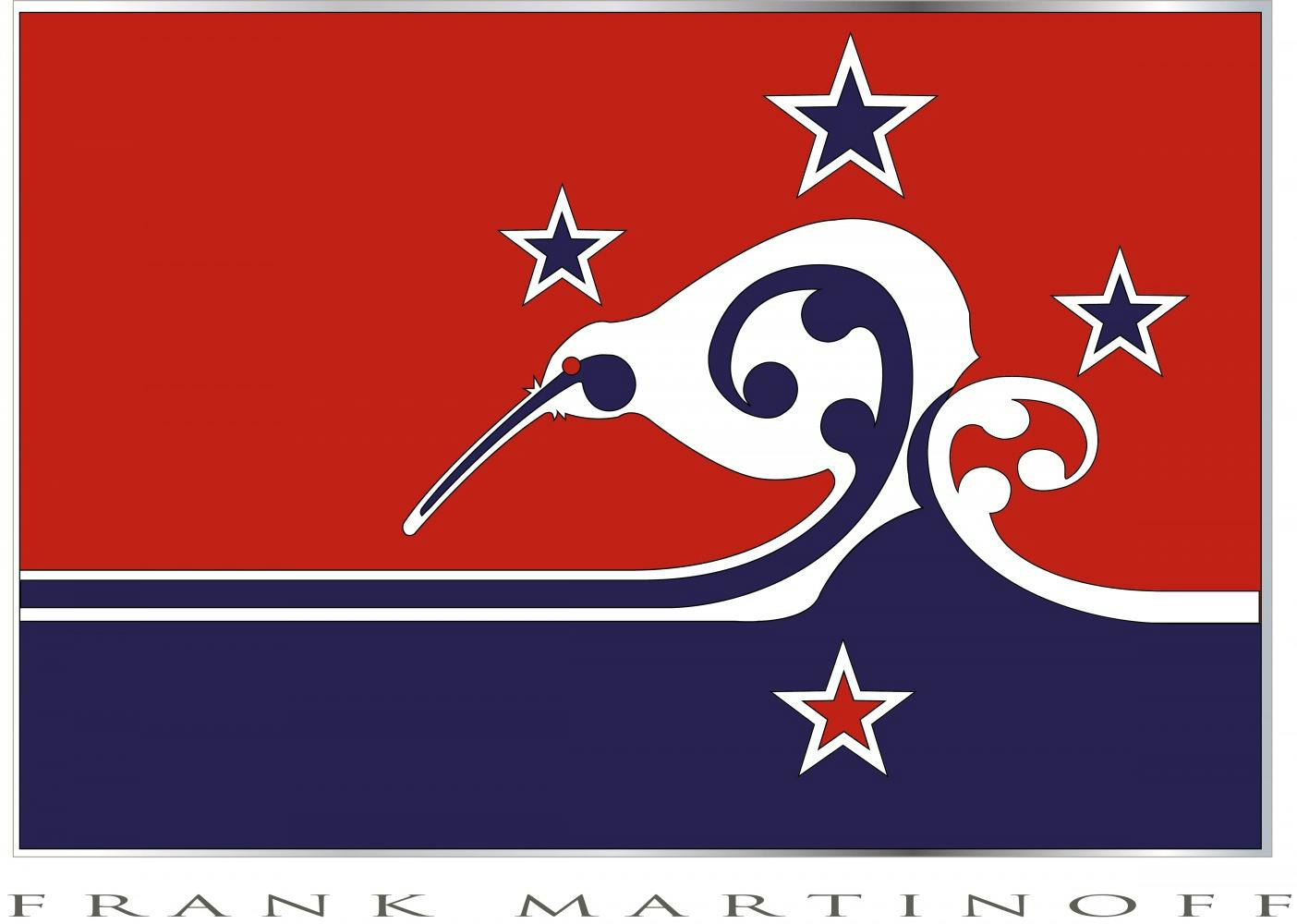 "NZ 1 Tribal Kiwi - Waves representing Islands, and the southern Cross Version 6"