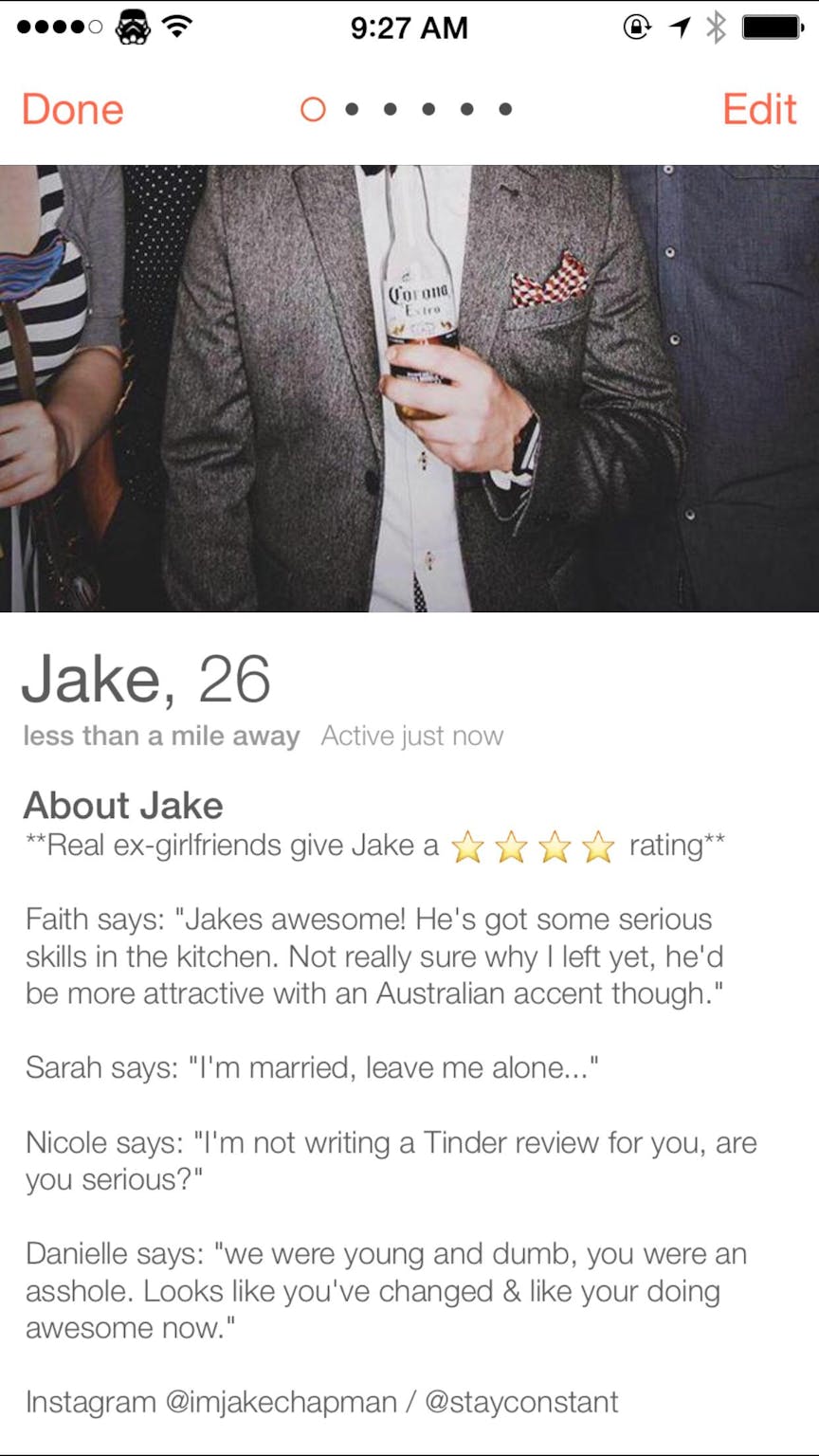 This guys ex-girlfriends wrote him Tinder reviews—with 