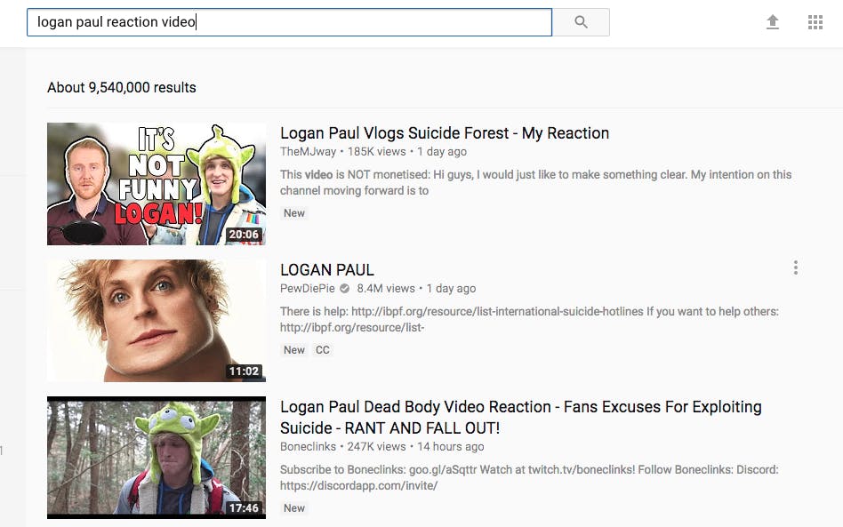 logan paul reaction videos
