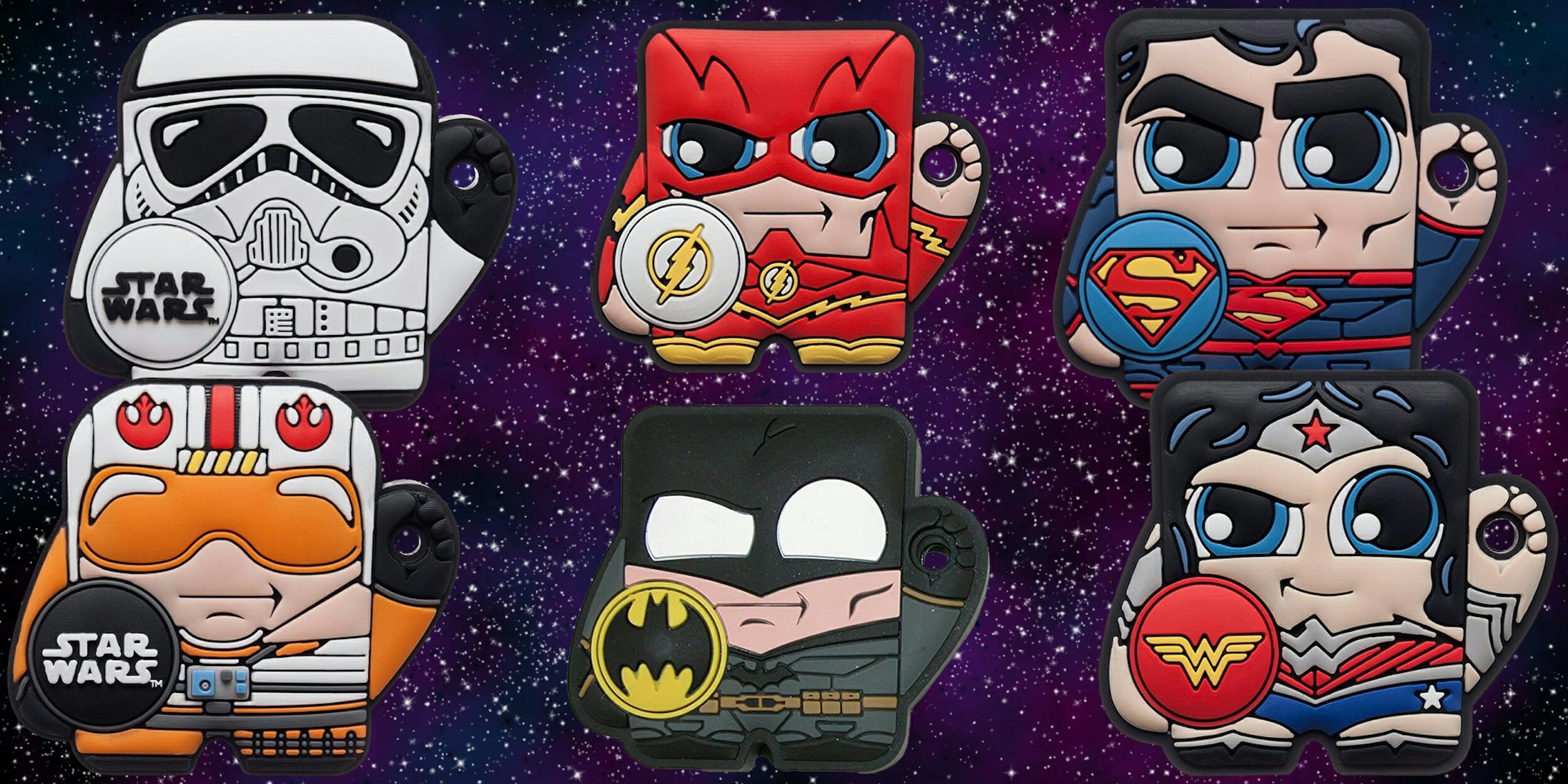 Foundmi Stormtrooper, Flash, Superman, Luke Skywalker, Batman and Wonder Woman keychains