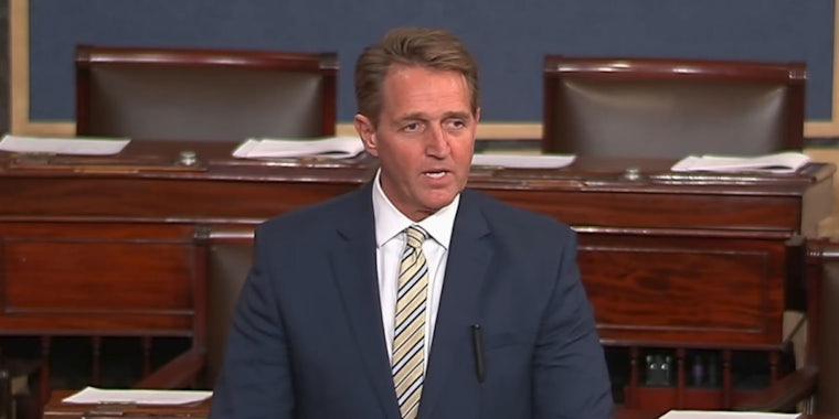 Sen. Jeff Flake (R-Ariz.) condemned President Donald Trump's attacks on the press on Wednesday. However, only two senators reportedly were in the chamber.