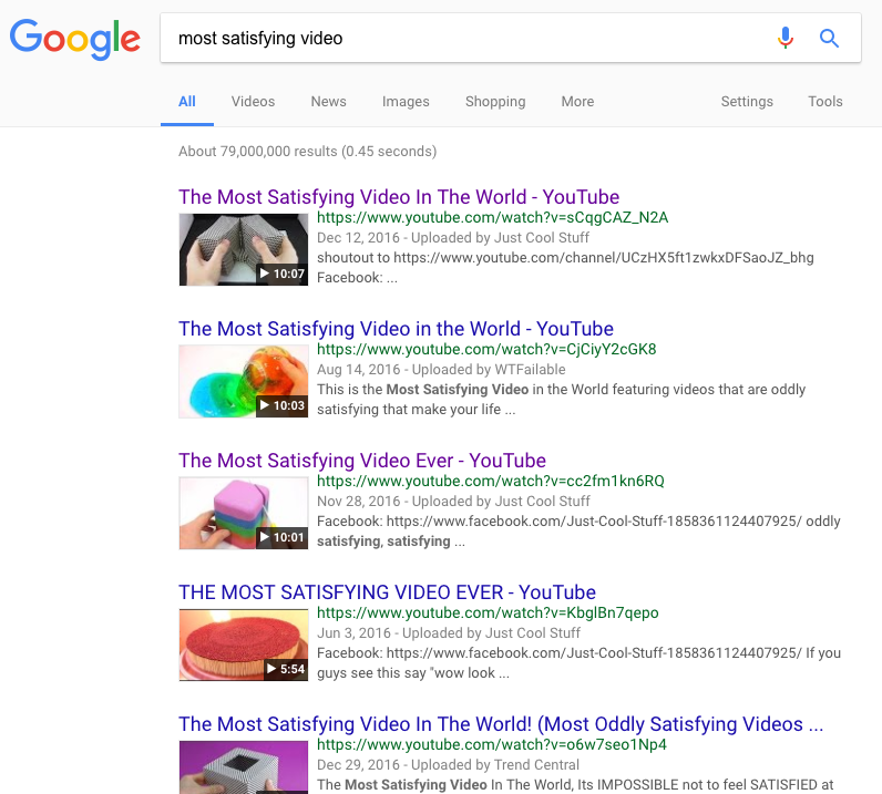 Google search for most satisfying video