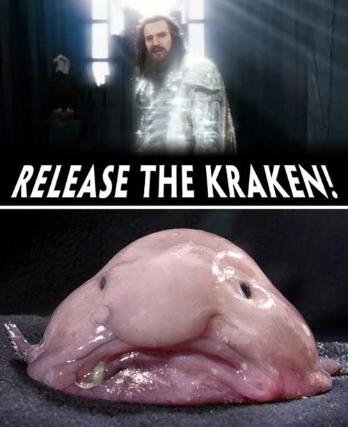 release the kraken : picture of blobfish instead of kraen