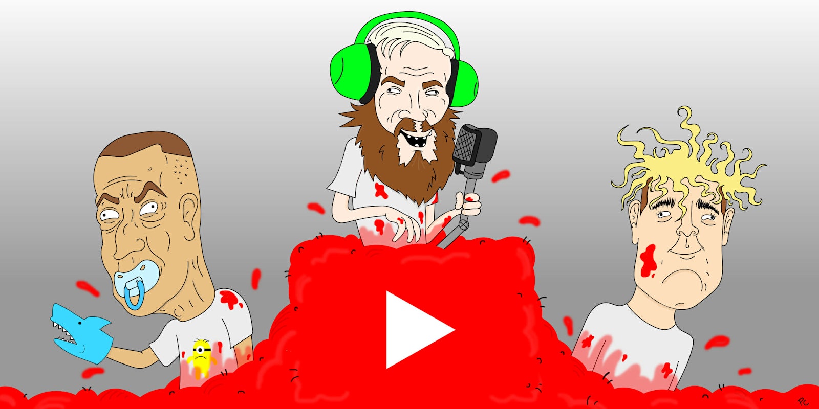 Cartoon of three youtuber that will be featured in the 2017 state of youtube article