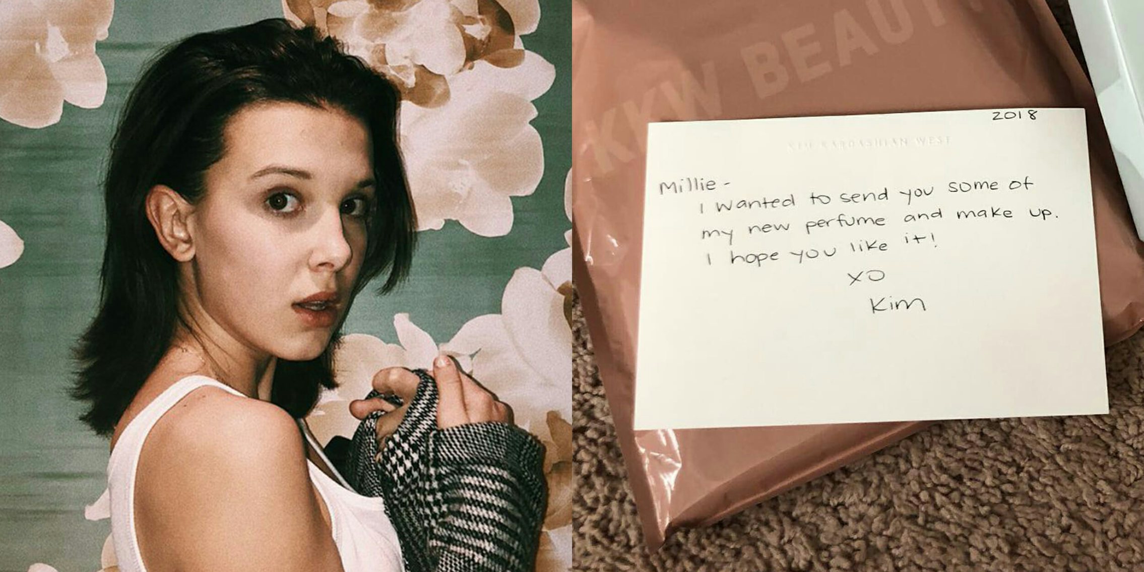 Millie Bobby Brown with note from Kim Kardashian