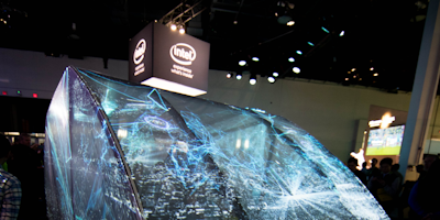 Intel logo above CES booth