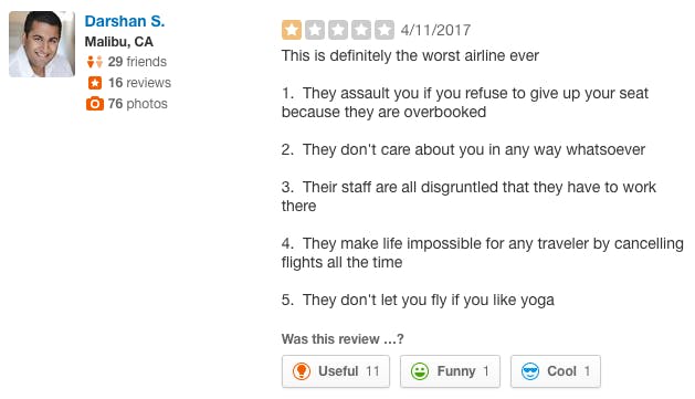 United Yelp review
