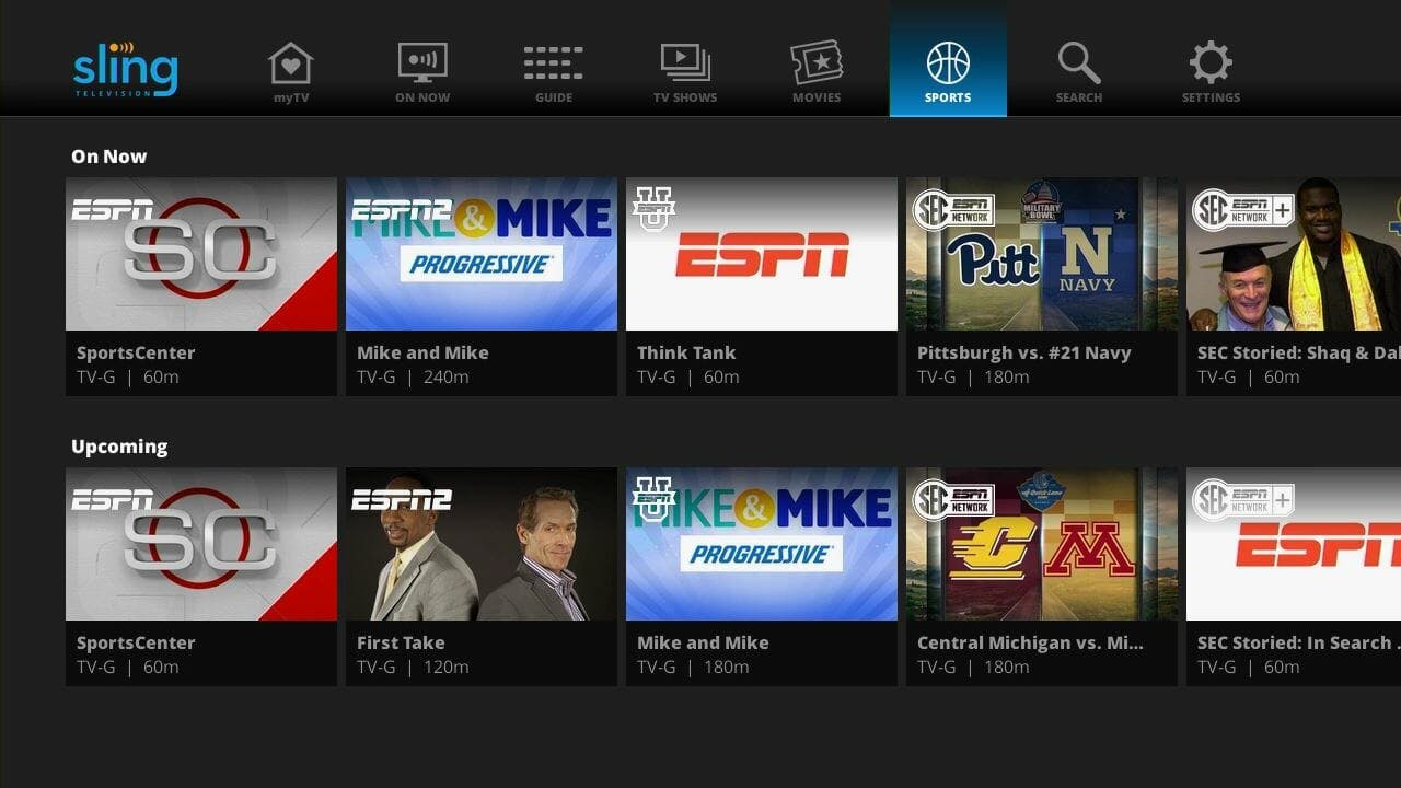 apps for apple tv : Sling TV sports interface