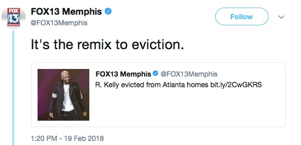 it's the remix to eviction [news story: r. kelly evicted from atlanta homes]