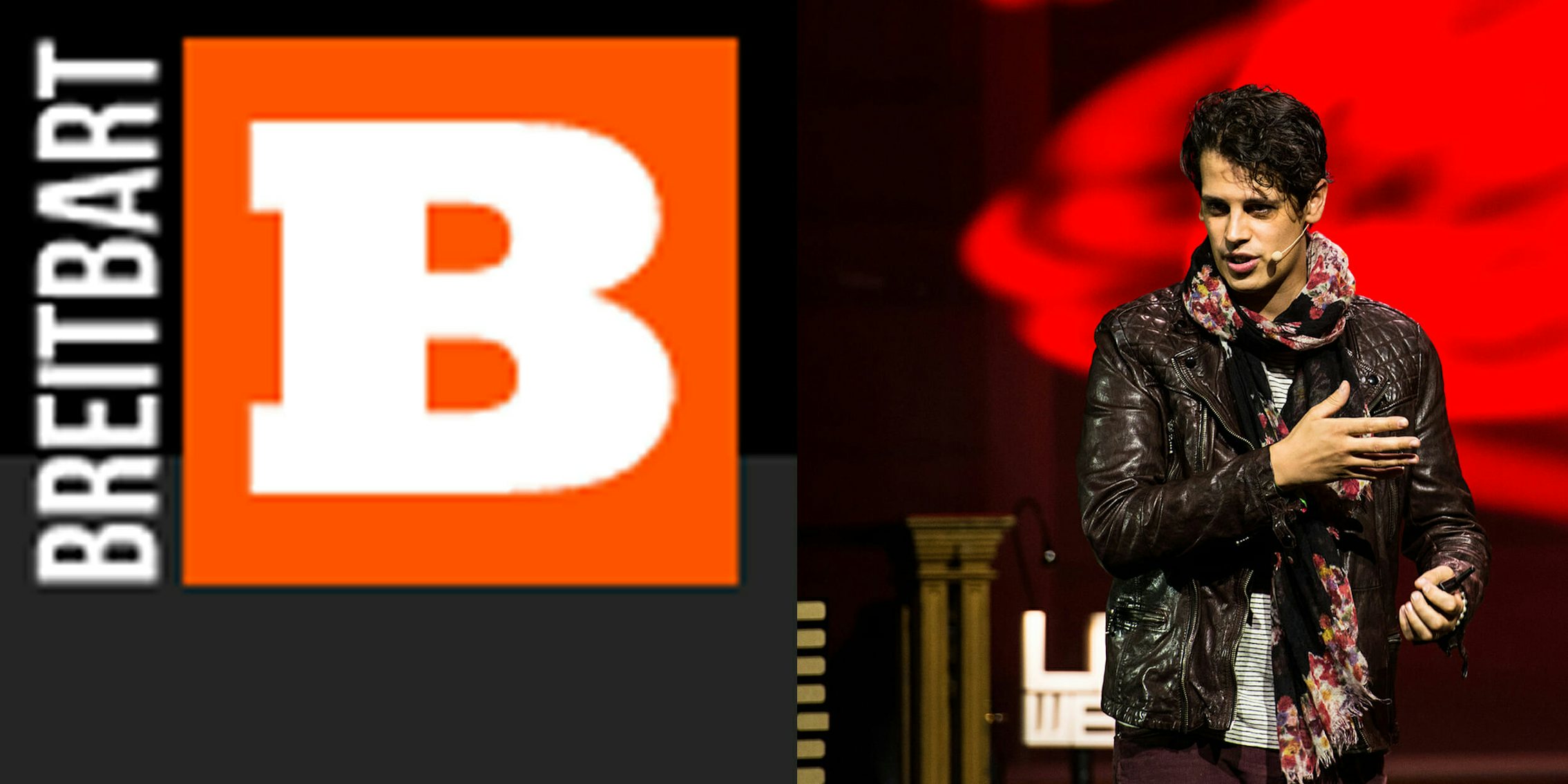 Breitbart News logo and Milo Yiannopoulos
