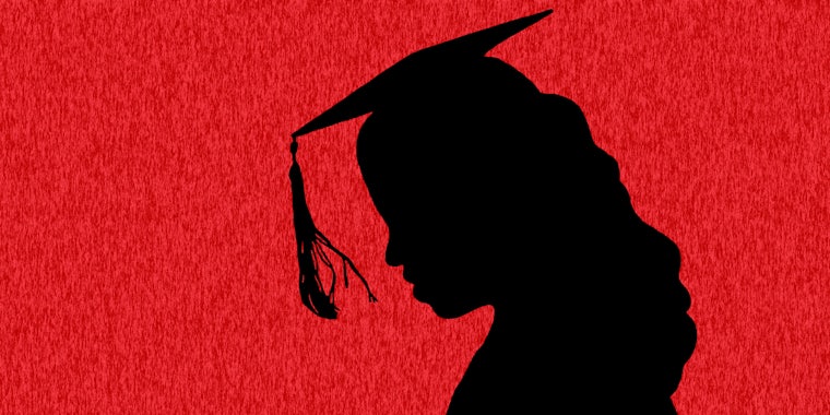 Illustration depicting a graduating woman's silhouette