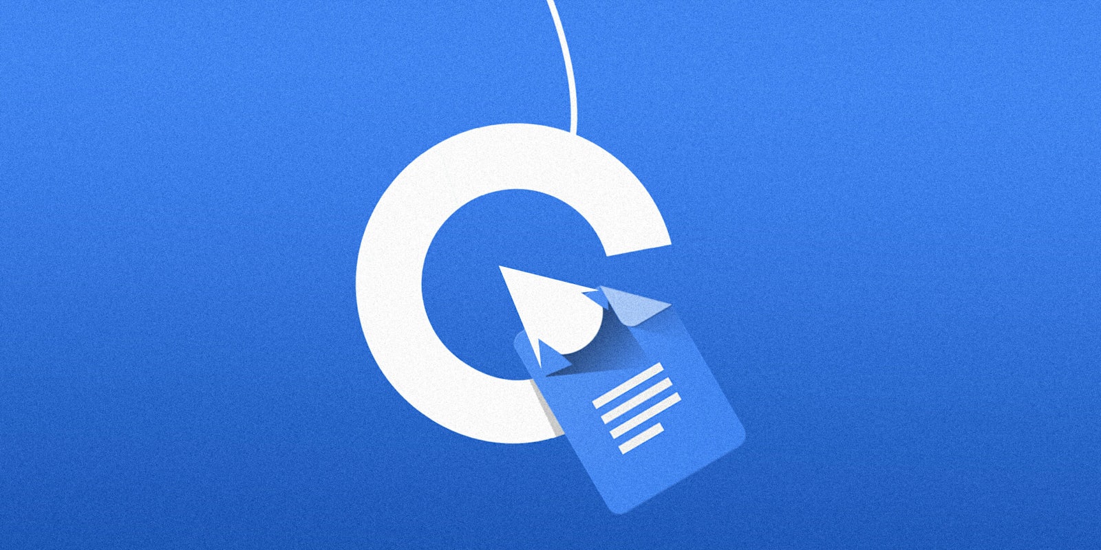 Google logo as a fishing hook with Google doc icon as bait