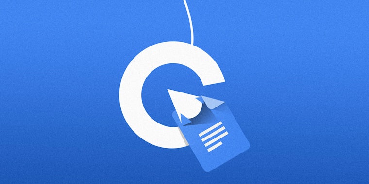 Google logo as a fishing hook with Google doc icon as bait
