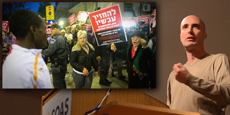 David Sheen shows slide of racist rally in Israel