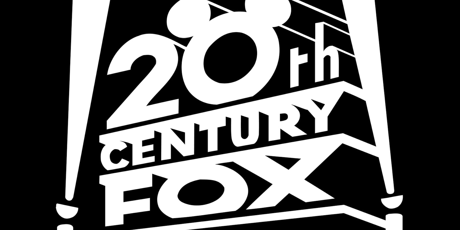 20th Century Fox with the 0 in '20th' wearing Mickey Mouse ears