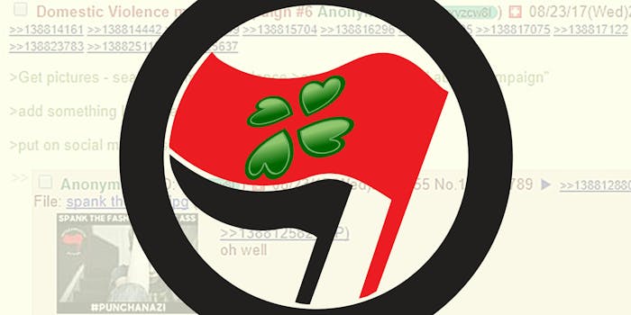 Antifa logo with 4chan logo on flag
