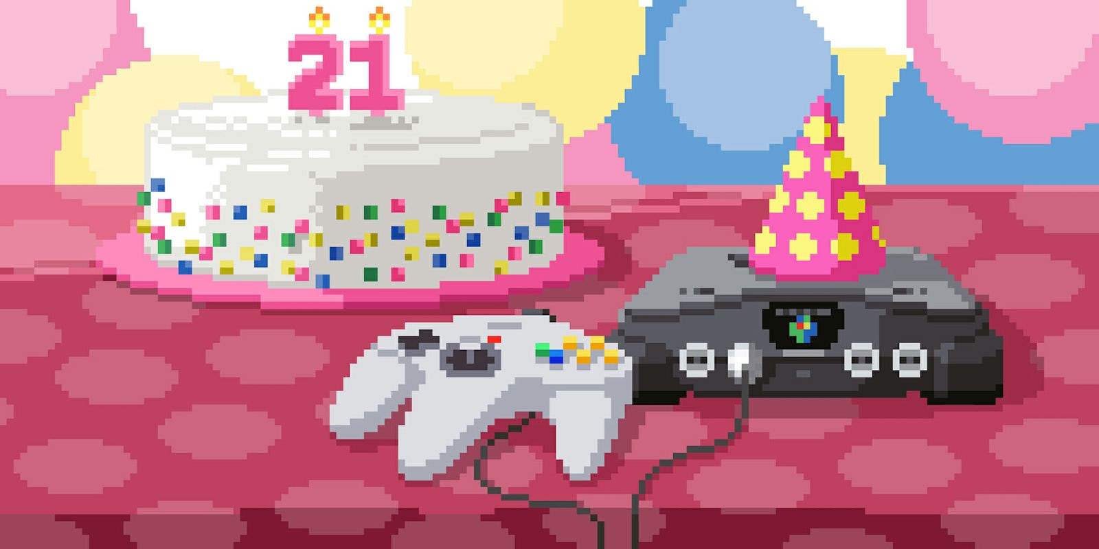 8-bit Nintendo 64 with 21st birthday cake