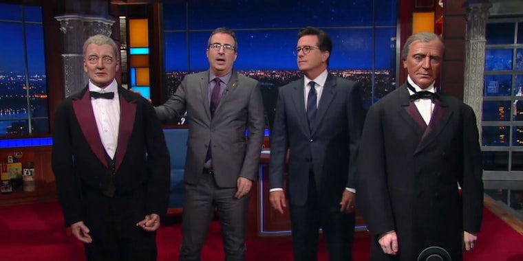 Stephen Colbert John Oliver wax presidents
