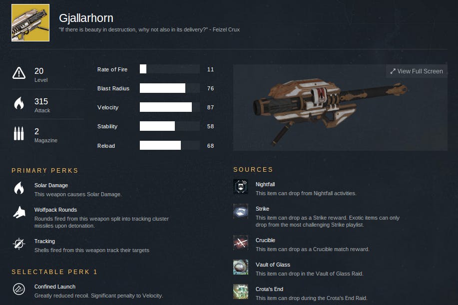 We've pulled Gjallarhorn three times so far. Keep trying. You'll get one eventually.