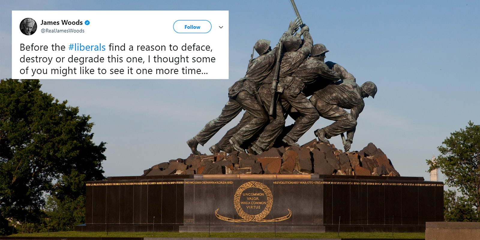 James Woods comparing Confederacy statues to the Marine Corps War Memorial