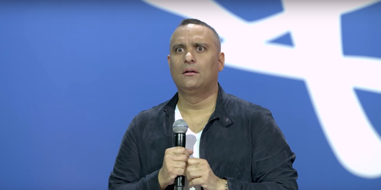 Russell Peters telling a joke for his Netflix special 'Almost Famous.'