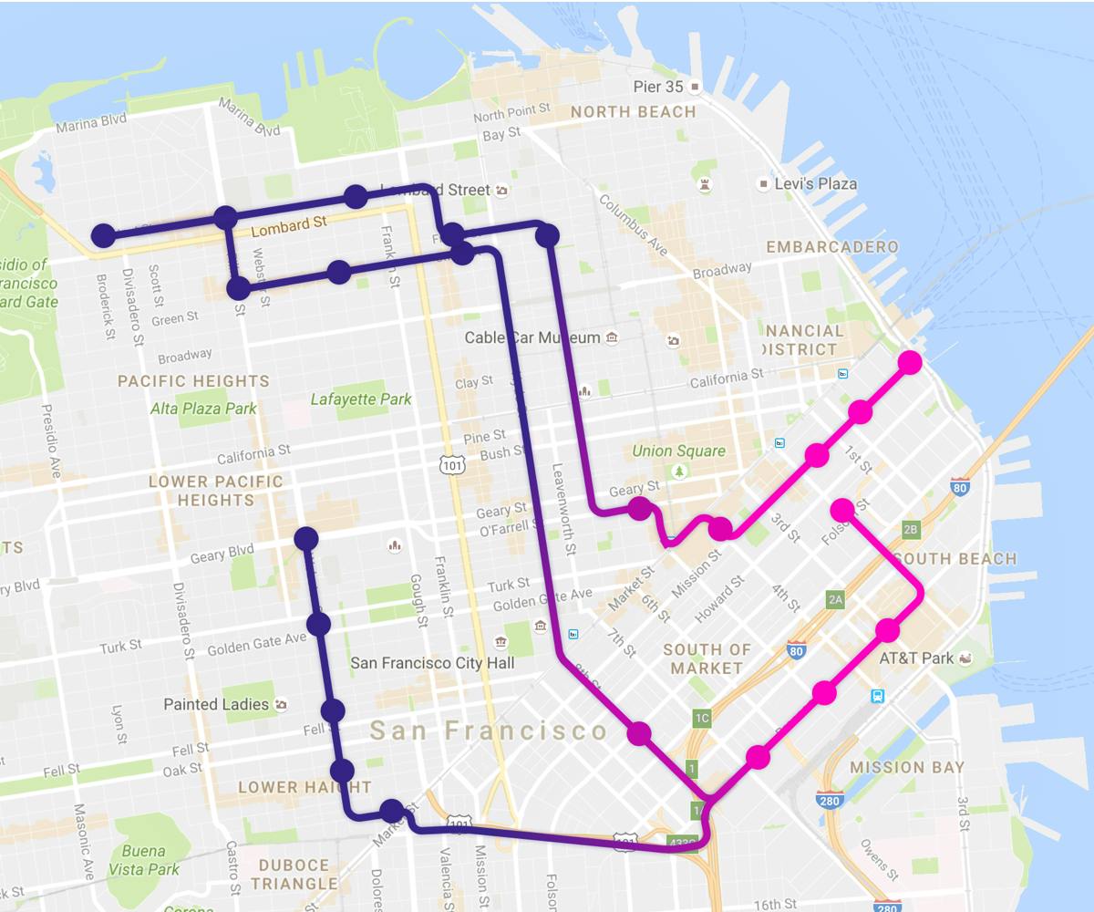 San Francisco Lyft Shuttle Route Map