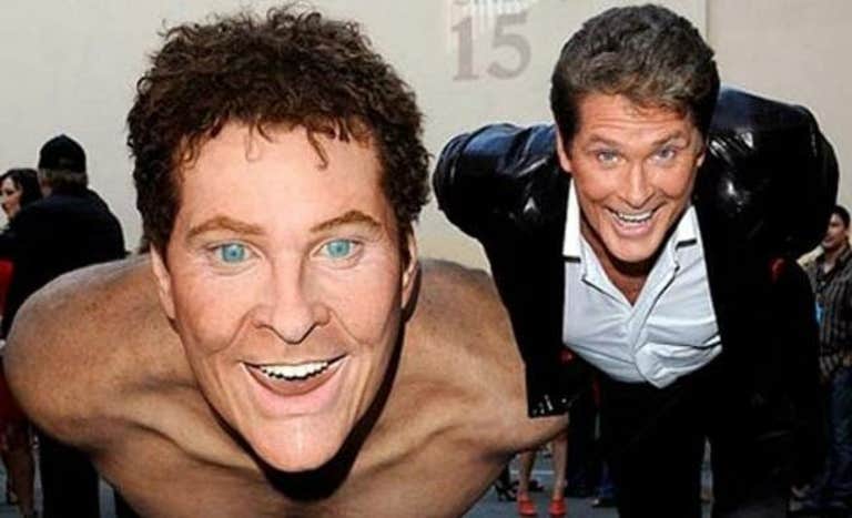 david hasselhoff with giant wax stunt double