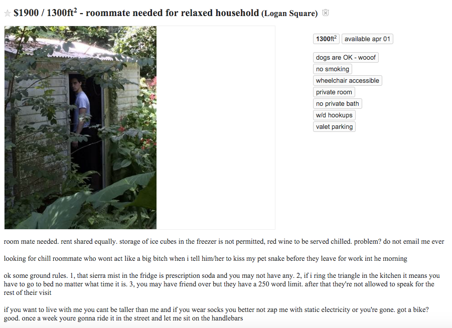 Craigslist Roommate Ad Terrifies And Disturbs Us To Our Core The Daily Dot Craigslist Roommate Ad Terrifies And Disturbs Us To Our Core The Daily Dot