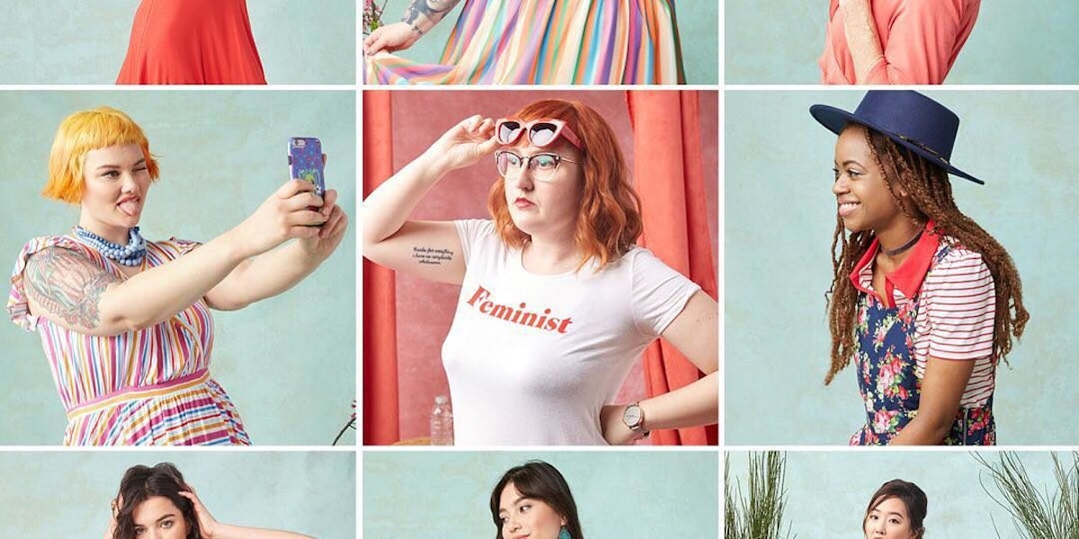 Nine ModCloth models pose in this composite photo.