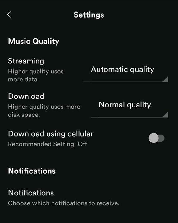 Spotify data usage