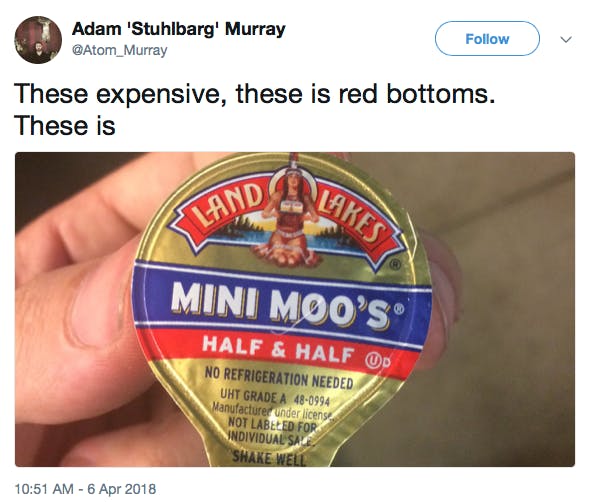 These expensive, these is red bottoms. These is [picture of 'mini moos' cream packet]