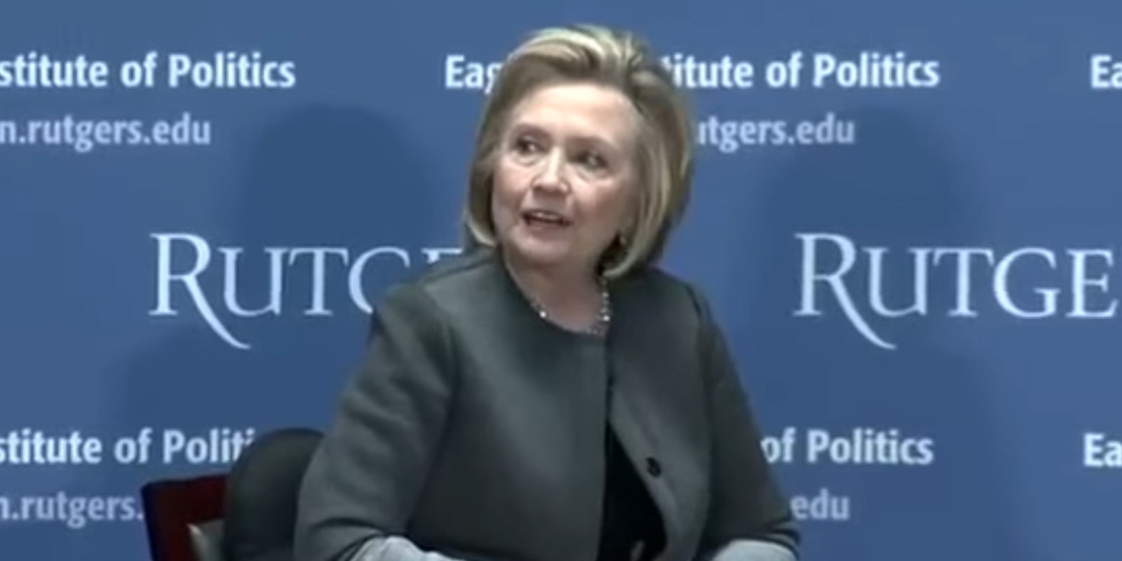 Hillary Clinton said men who lost presidential bids in the past were not told, like she has, to leave the public spotlight following their loss during a discussion at Rutgers University.