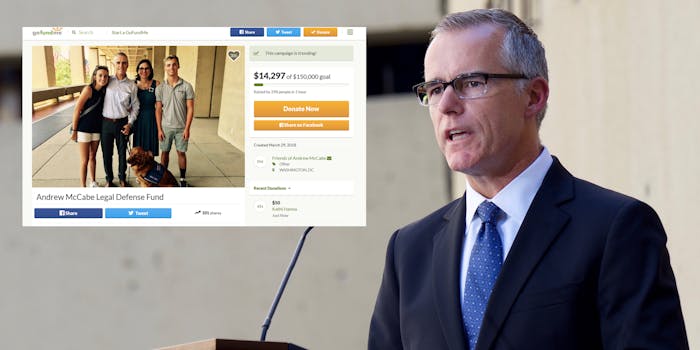 A GoFundMe page has been set up to help former FBI Deputy Director Andrew McCabe with legal fees.